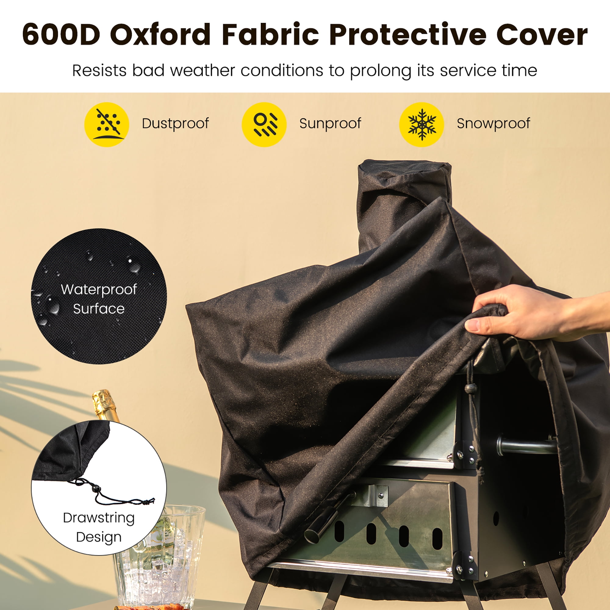 Costway 2-Layer Pizza Oven Wood Fired Pizza Grill Outside Pizza Maker with Waterproof Cover