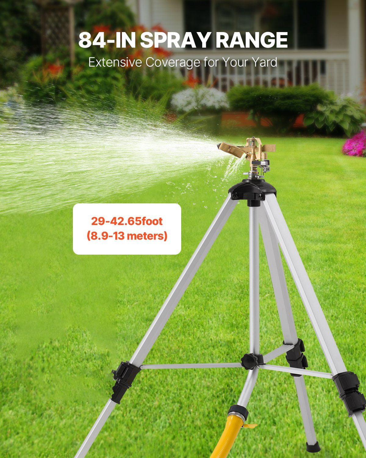 Heavy Duty Tripod Sprinkler with Brass Head 360 Degree Coverage Adjustable Height for Large Yard Irrigation Gray