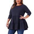 thumbnail image 2 of DARING DIVA Women's Plus Babydoll Crew Neck Casual Loose Peplum Tops 4X Navy Blue, 2 of 6