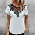 thumbnail image 4 of Wycnly Shirts for Women Elegant Lace Patchwork Comfy Chiffon Tunic Tops Summer Casual Crewneck Short Sleeve Solid Ladies Blouses White XXL, 4 of 6