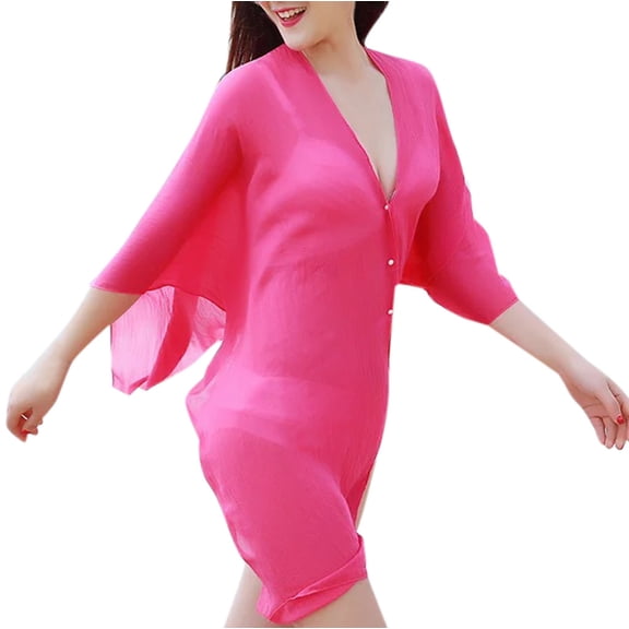 RANJIE Silk Scarves for Women Fashion Chiffon Beach Cover up Swimsuit Kimono Cardigan Beach Cover up Soft Lightweight Bandanas Women's Wrap and Shawl,Pink
