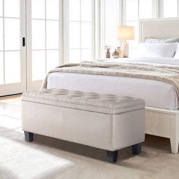 EDX Storage Ottoman Bench, 16 x 40 x 18 inches Foot Rest with Legs, End of Bed Bench, Storage Chest for Living Room,Bedroom, Entryway, Beige