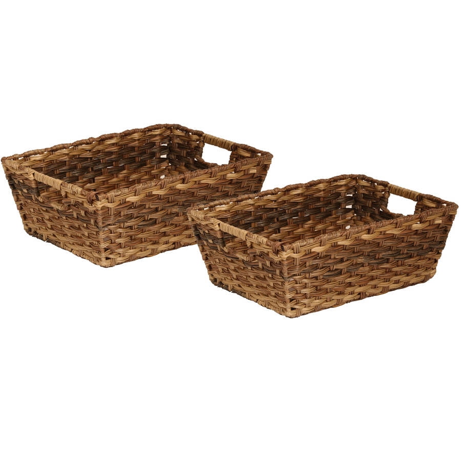 Seville Classics Handwoven Nesting Storage Basket 2Piece Set, Mocha