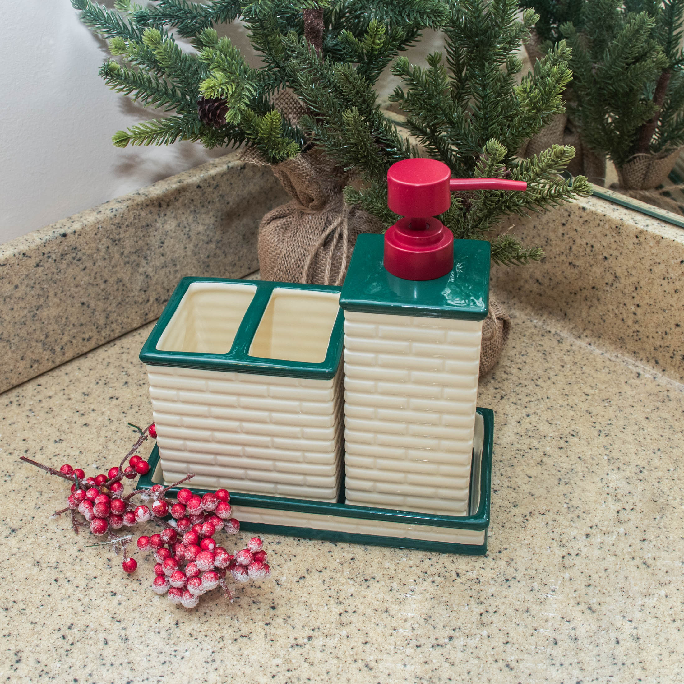 Ceramic 3 Pc Holiday Bath Organizer Set