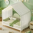 thumbnail image 3 of Euroco House Floor Bed with High Railings, Full Size Kids' Bed with Canopy, White, 3 of 13