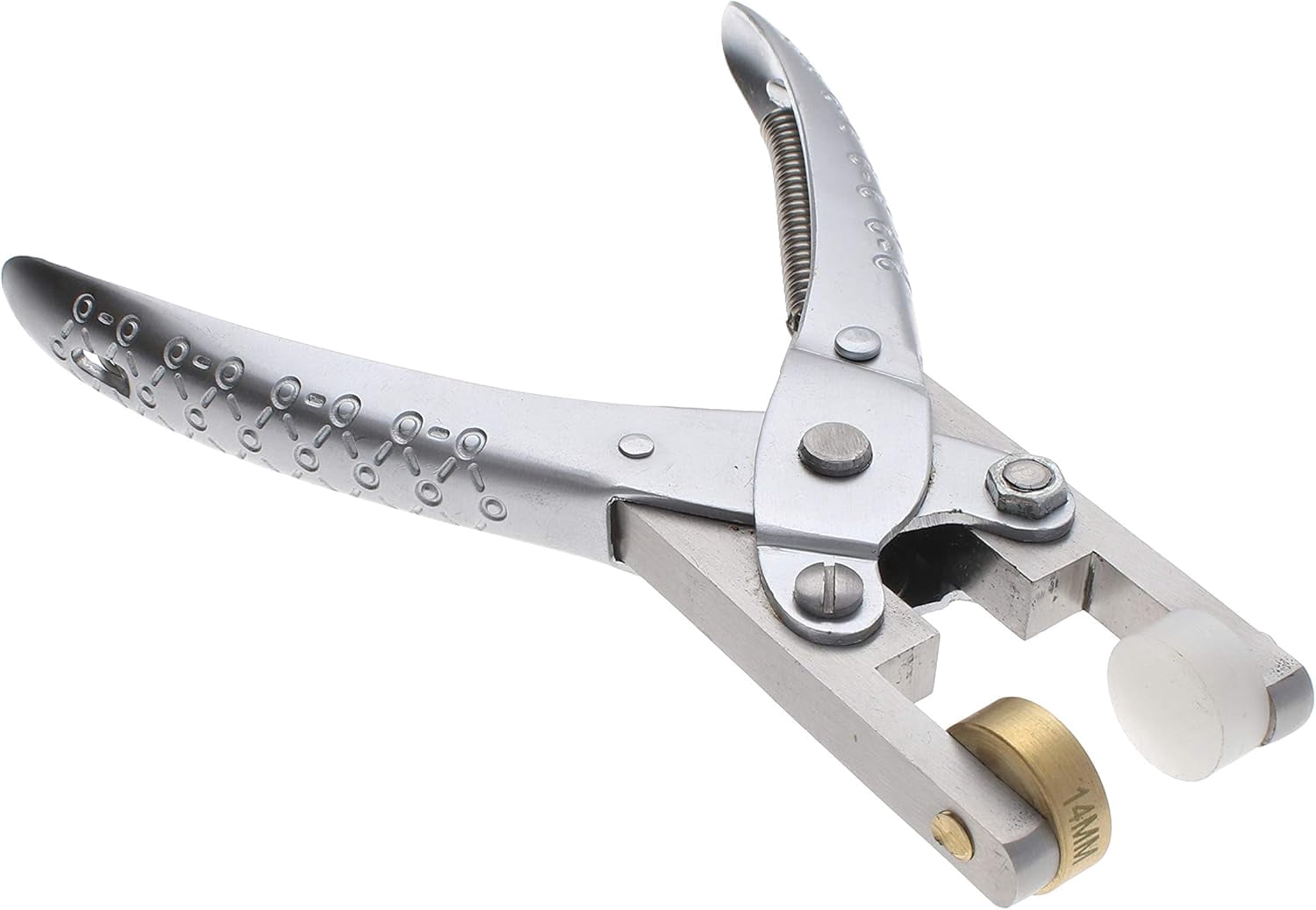 The Beadsmith Smart Setter Parallel Pliers - 5" Cup Chain Tool for Gemstone Setting, Polished Steel, 5 Brass Setting Heads Sizes (14mm, 12mm, 11mm, 8.5mm, 6mm) & 12mm Plastic Head