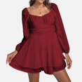 thumbnail image 2 of Women's Jumpsuit Solid Long Sleeve Ruffle Layer Tie Mini Short Romper Outfit for Any Occasion, 2 of 9