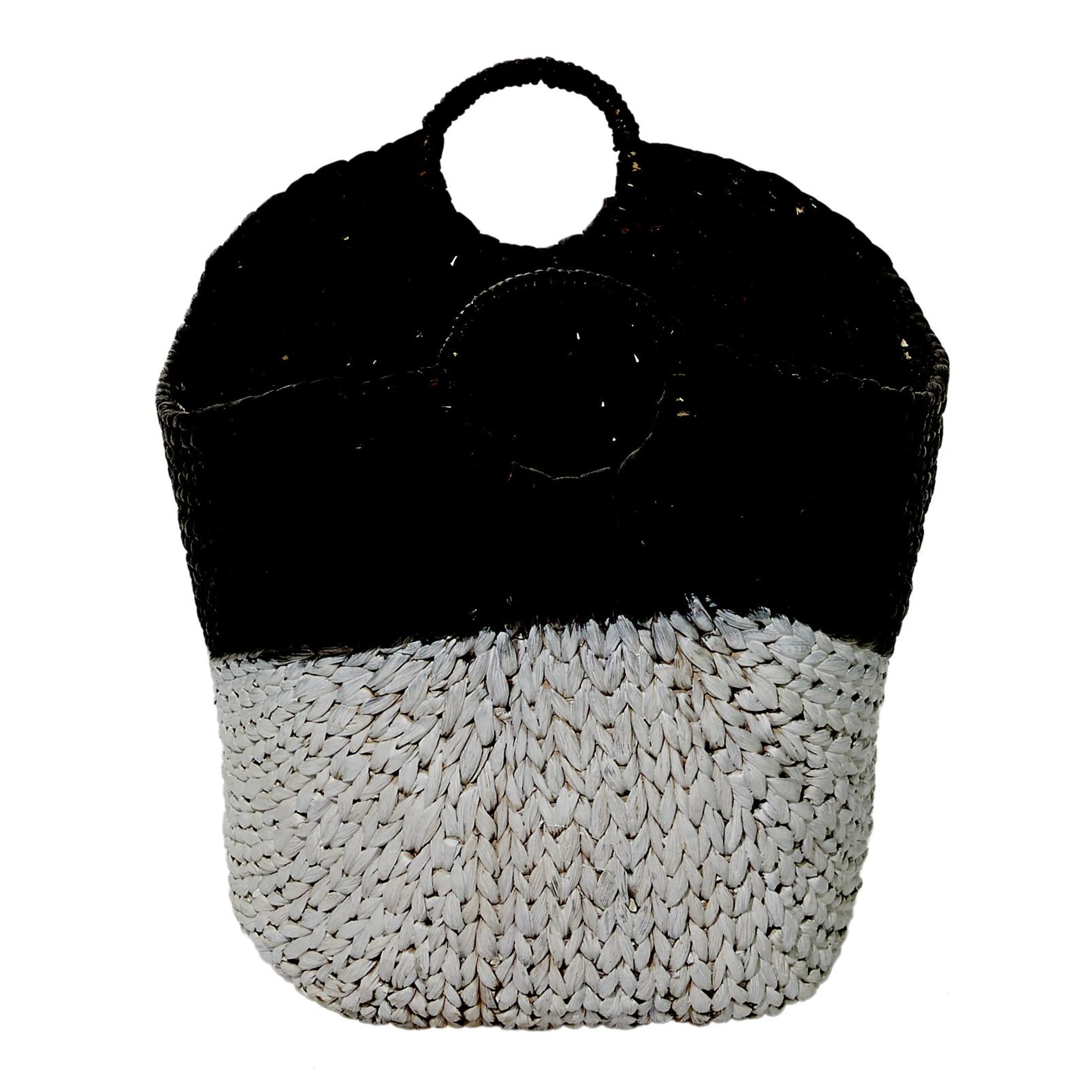 CosmoLiving by Cosmopolitan 22" x 19" Black Seagrass Handmade Large Woven Storage Basket with Ring Handles, 1-Piece