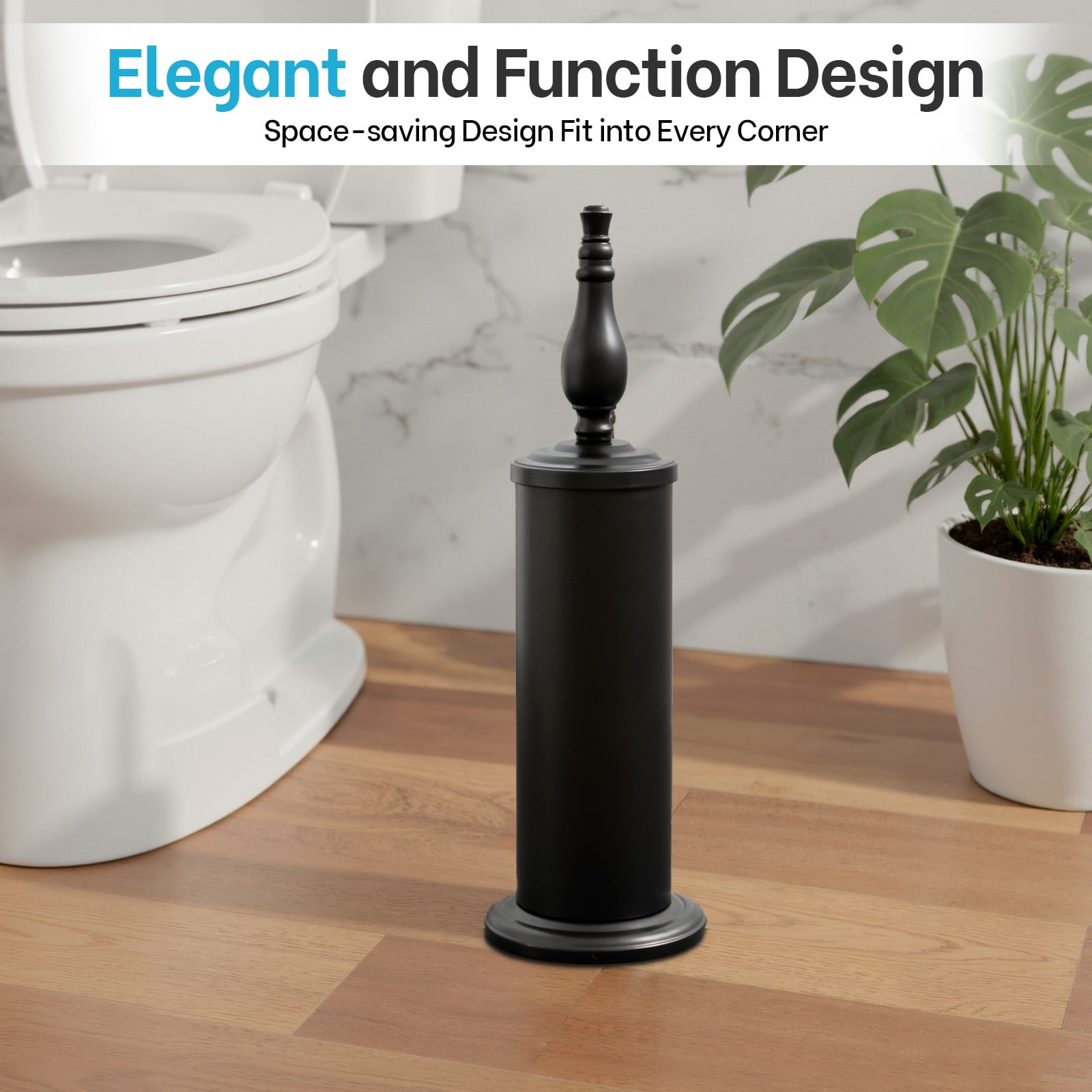 Matt Black Toilet Brush and Holder Set, Toilet Bowl Brush with Heavy Duty Wide Base,Deep Cleaning Modern Bathroom Cleaner Brush -Space Saving