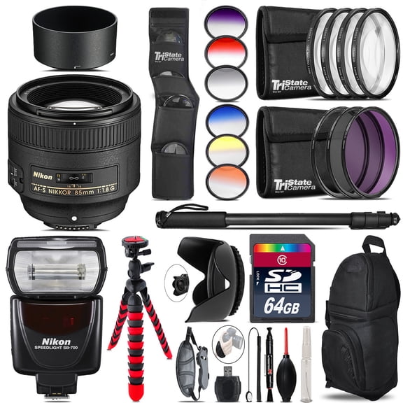 Nikon AF-S 85mm f/1.8G Lens Nikon SB-700 AF Speedlight - 64GB Accessory Kit (International Version)