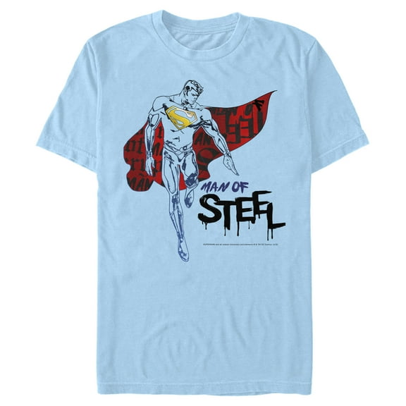 Men's Superman Man of Steel Paint Drip Graphic Tee Light Blue Medium