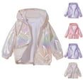 thumbnail image 7 of Gpaecead 1-8Y Girls Metallic Jacket Lightweight Zip Up Holographic Shiny Hooded Jackets Pink, 7 of 7