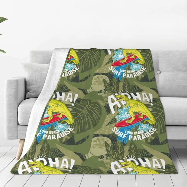 Balery Surfing Dinosaur Manta de Felpa Suave y Acogedora – Cobija de Franela Aterciopelada para Cama, Lavable y Cálida para Sofá, Mascotas, Transpirable-50"x40"