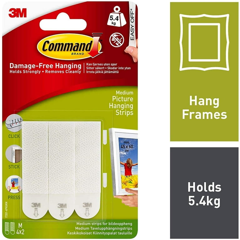 Command White 12 lb Picture Hanging Strips, Decorate Damage-Free, Indoor Use 17201-4pk-es, 2 Pack
