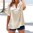 thumbnail image 2 of Tiweut Women Short Sleeve Shirts Satin Silk V Neck Loose Button Down Solid Color Tops, 2 of 4