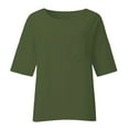 thumbnail image 4 of Green Women's Long Sleeve T-shirt, Linen Shirts For Women Plus Size 3/4 Length Sleeve Tops Casual Loose Fit Round Neck Tees 2025 Summer Fashion Blouse,Women's Long sleeve T-shirt L, 4 of 4