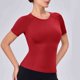 thumbnail image 4 of Camiseta de Manga Corta de Yoga para Mujeres Color Sólido Moda Casual Respirable Apretado Deportivo de Alta Elasticidad Camiseta de Carrera de Manga de Raglan Cuello Redondo Top de Manga Corta de Muj, 4 of 9