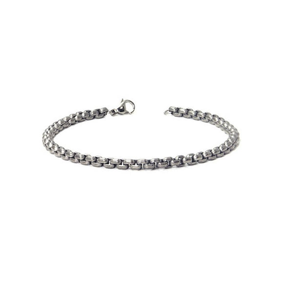Titanium Kay Solid Titanium 4MM Box Matte Finish Chrome Color Gray Color Men's Link Bracelet 10"