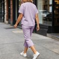 thumbnail image 5 of Zynoxe Womens Solid Color Lounge Sets Casual Crew Neck Short Sleeve Tops and Drawstring Capri Pants Tracksuit Sets Breathable Soft Two Piece Outfits, 5 of 7