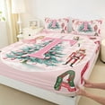 thumbnail image 3 of Homewish Initial T Letter 4pcs King Sheet Set, Pink Christmas Plaid Bedding, 3 of 7