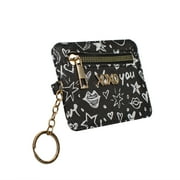 XOXO Women’s Mini Black Graffeti Print Saffiano Leather Key Card ID Coin Case Wallet