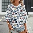 thumbnail image 3 of Blue, Red, Yellow Sailboat Pattern Women's V-Neck Blouse With 3/4 Ruffled Bell Sleeves Casual Top Ladies Blouses, 3 of 7
