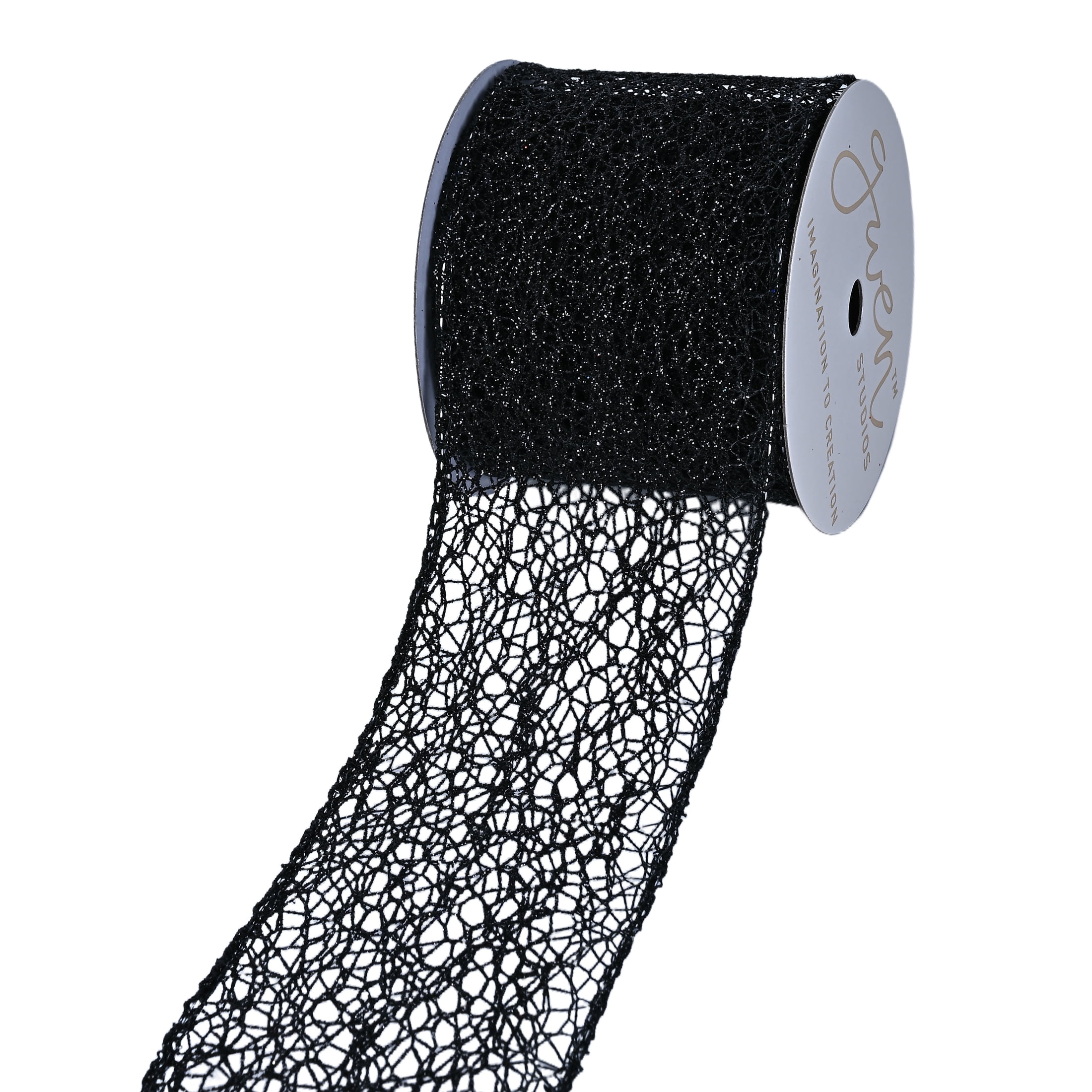 Gwen Studios 2.5" Black Glitter Wire Ribbon, 3 yards
