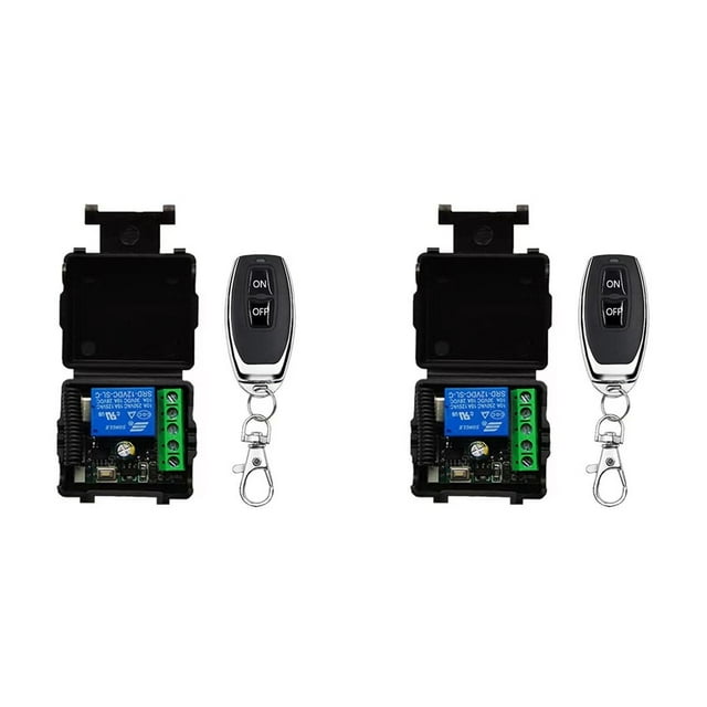 2X Interruptor de Control Remoto Inalámbrico de 433 MHz, Relé , Interruptor de Control Remoto de 12 V para Control de Bomba de Agua de Motor de Puerta de Garaje