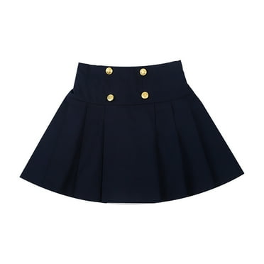 WhouRiu Skirt for Little Girl High Waist Pleated A-Line Skirts with Pockets for School Party Casual Wear Dark Blue