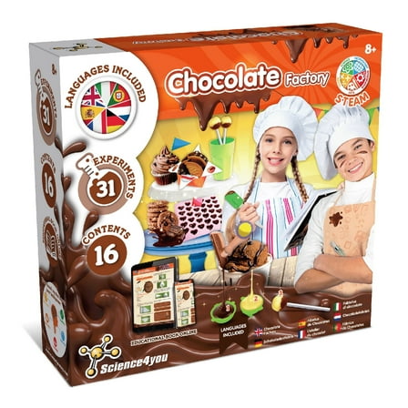 Science4you Chocolate Factory for Kids - Chocolate Making Kit   31 Experiments   Molds Included, Kid´s Baking Kit to Make Chocolate Candies, Games, Toys, Gifts for Boys and Girls 8 9 10  Years Old