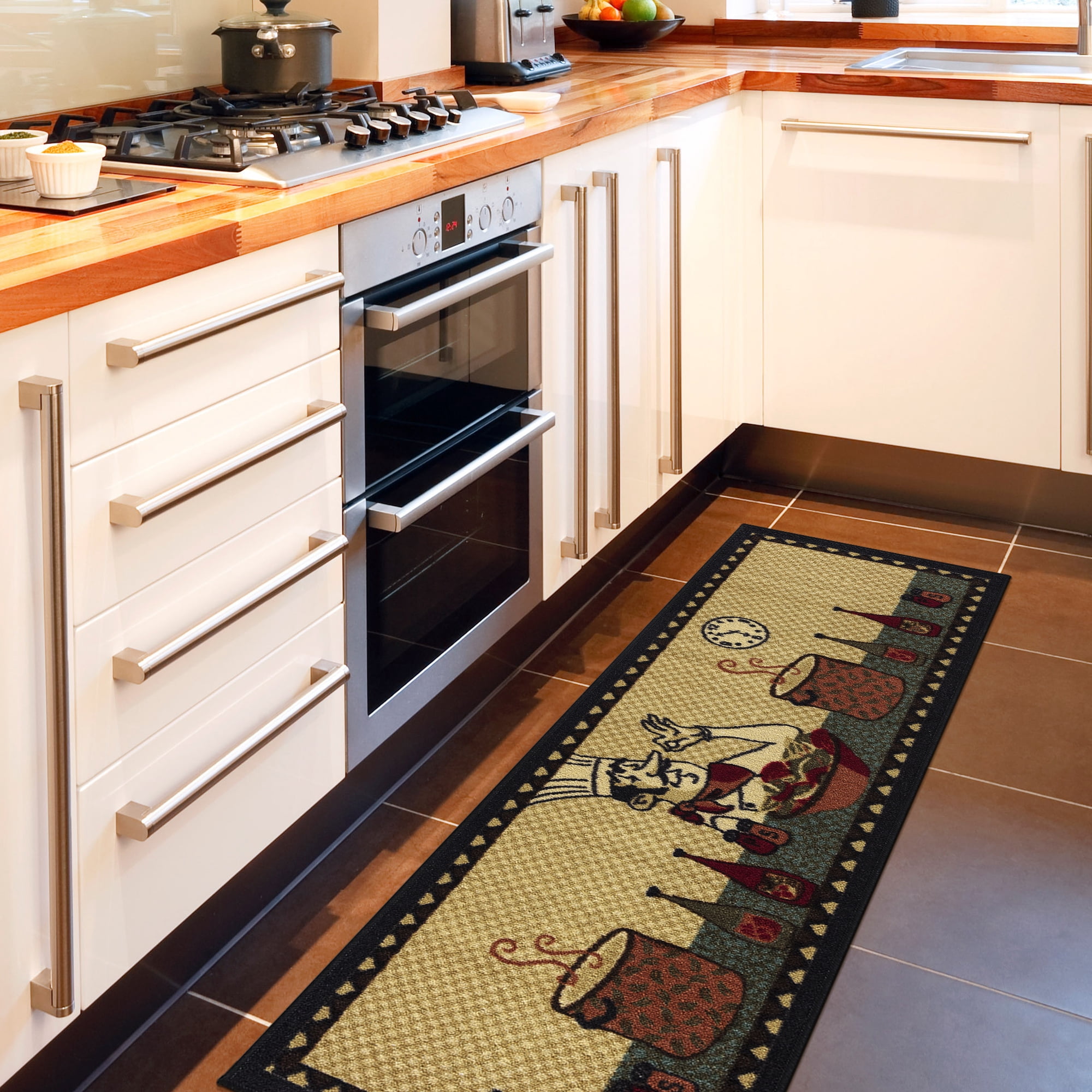 Ottomanson Machine Washable Non-Slip Rubberback Chef 2x5 Kitchen Runner Rug, 20" x 59", Beige