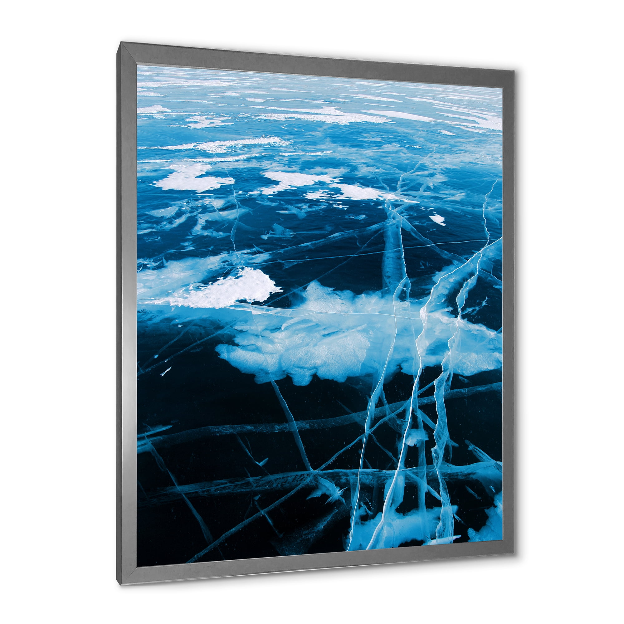 Designart 'White and Blue Ice Structure I' Modern Framed Art Print