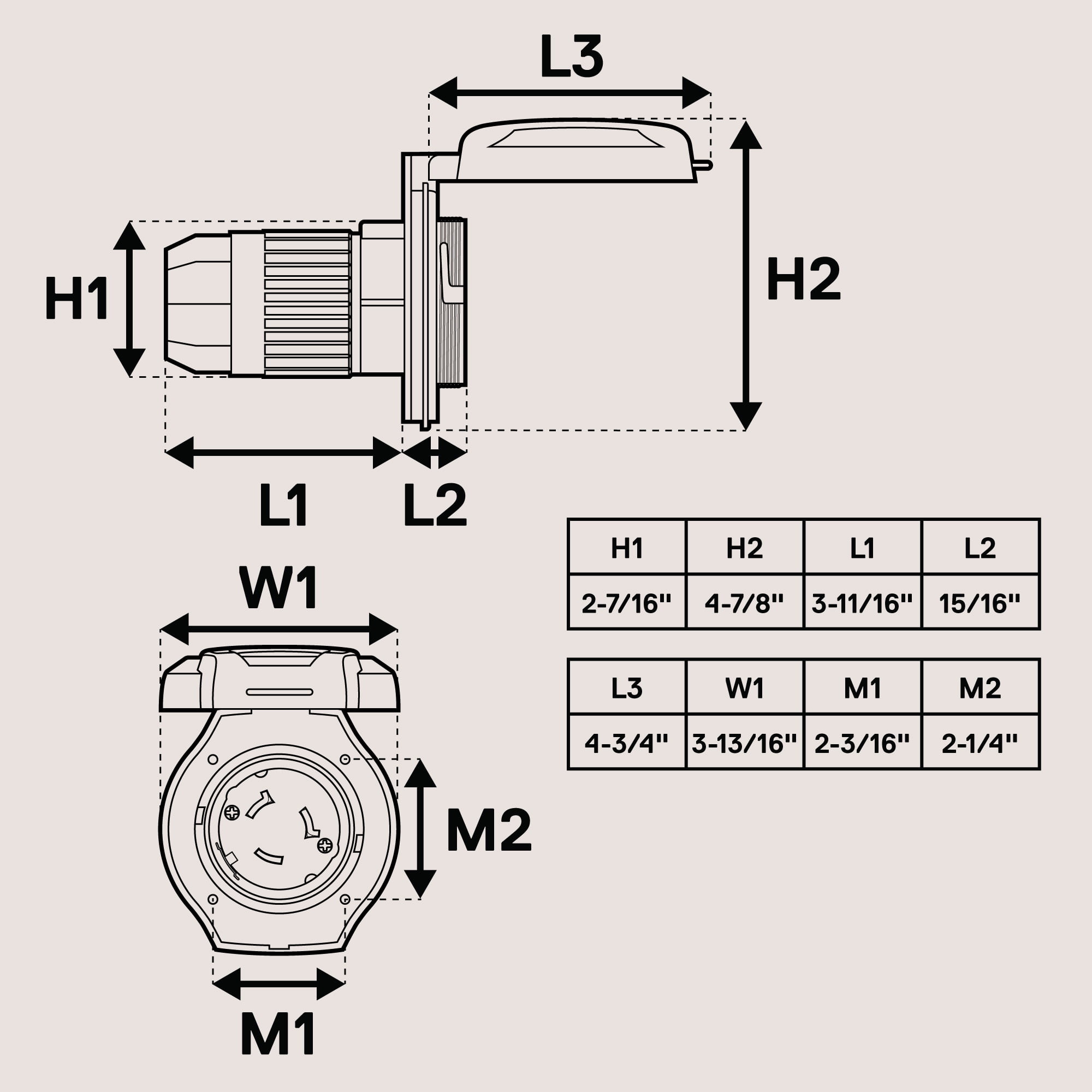 50A Inlet Shore Power Supply Receptacle for RV Camper Boat [NEMA SS2-50P 125/250V] [Twist-Lock] [Low-Profile] [LED Indicator] [Dust/Waterproof] [6/3+8/1AWG Power Wire Compatible] [ETL] [UV Resistant]