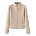 thumbnail image 5 of Breezora Women's Stand Collar Slim Fit Long Sleeve Jacket with Full Zip and Side Pockets for Casual Outerwear L Size Beige, 5 of 7