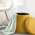 thumbnail image 3 of Kvell Pom Pom 15" Kids Storage Ottoman, Velvet Upholstery, Mustard, 3 of 8