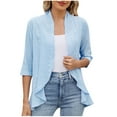 thumbnail image 3 of Feancey Women's Open Front Cardigan 3/4 Sleeve Draped Ruffles Eyelet Casual Bolero Shrugs Dressy Trendy Hollow Out Cardigans Sky Blue XXL, 3 of 9