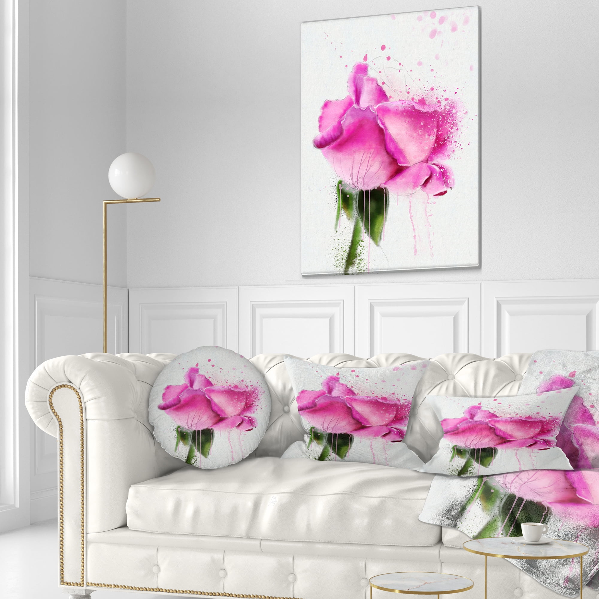 Designart Beautiful Pink Rose Watercolor - Floral Throw Pillow - 12x20