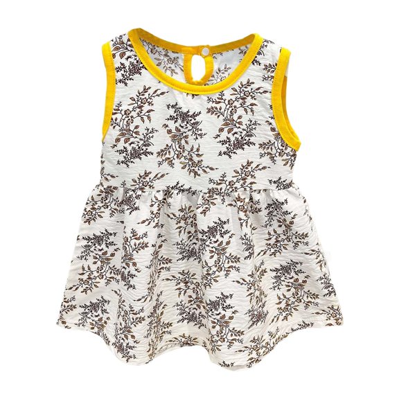 Girls' Dresses Solid Print Crew Neck Sleeveless Casual Play Dress for Daily Wear Girls Spring Dress Yellow 18 Months-24 Months