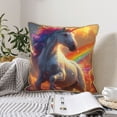 thumbnail image 4 of KLL Rainbow Sunset Cloud White Horse Decorative Throw Pillow Covers Velvet Soft for Couch Sofa Bedroom Living Room Outdoor (No pillow core)- 18"x18", 4 of 5