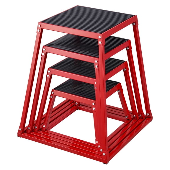 Plyo Box Set, 12-30 Inch Jump Boxes for Agility Training, Anti-Slip Fitness Platform for Home Gym, Strength Conditioning&Plyometric Exercises, Red