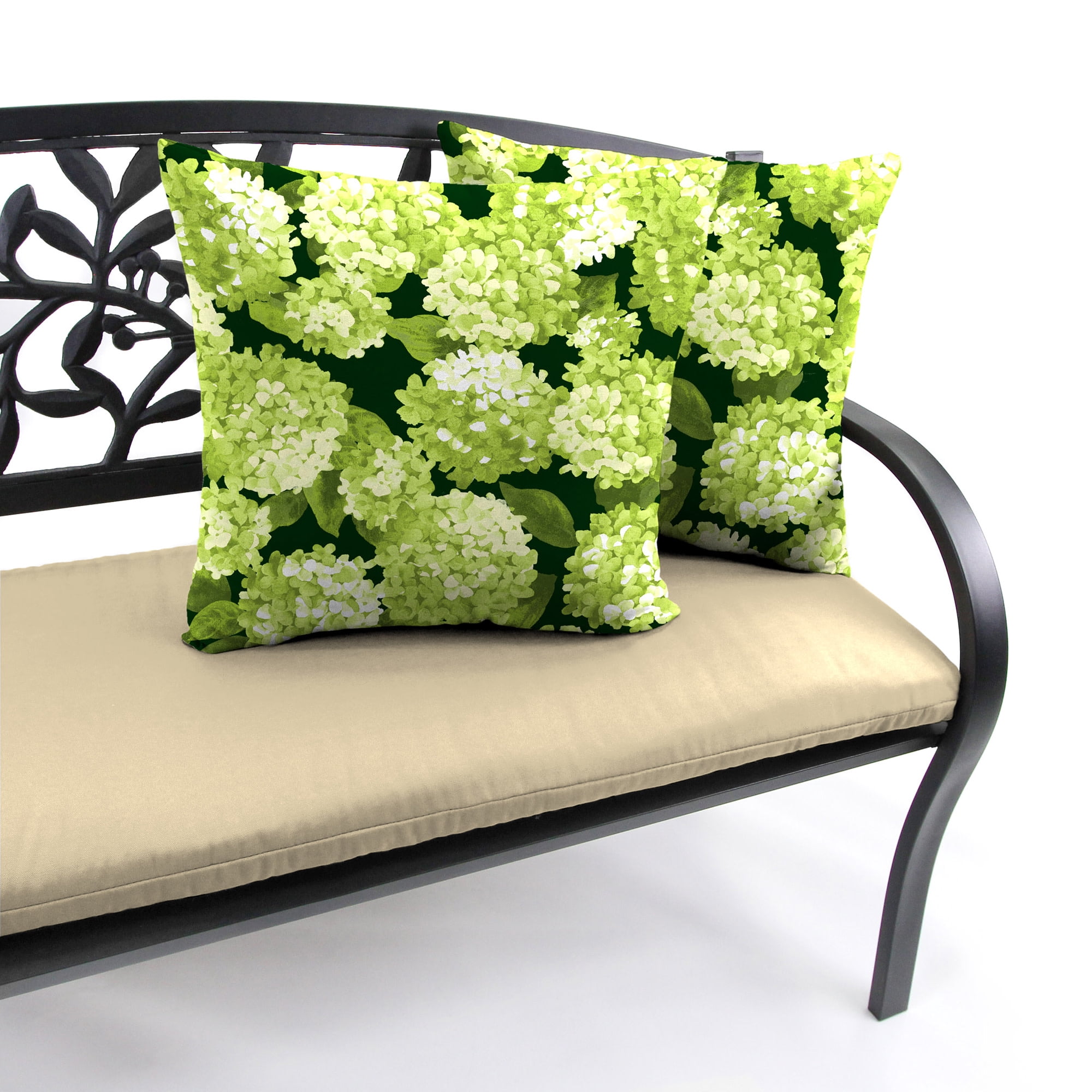 Jordan Manufacturing 16" x 16" Hydrangea Forest Green Forest Green Floral Square Outdoor Throw Pillow (4 Pack)