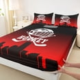 thumbnail image 3 of Homewish Ice Hockey Helmet Queen Sheet Sets for Boy, Eat Sleep Sports Flat Sheet, Black Red Cartoon Queen Fitted Sheet, Super Cozy Room Decor, 4 Pieces, 3 of 7