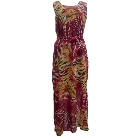 Womens Green Magenta Zebra Tiger Print Opaque Tank Top Maxi Dress