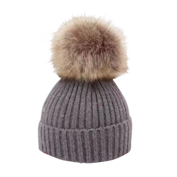 Winter Beanie Hat for Unisex Boys Girls Knitted Fleece Lined Faux Fur Pom Pom Hats Warm Thick Knit Beanie Cap Aged 1-6 under $10