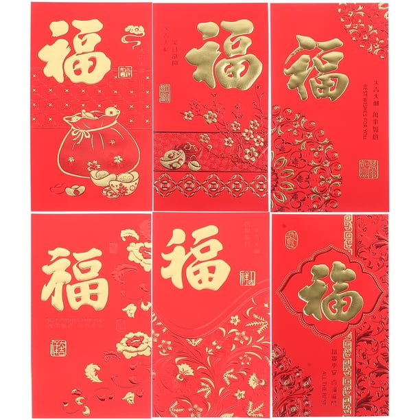 ColoMX Sobres rojos de Año Nuevo Chino, bolsillo para dinero, bolsillos para dinero chinos tradicionales, 6 uds.