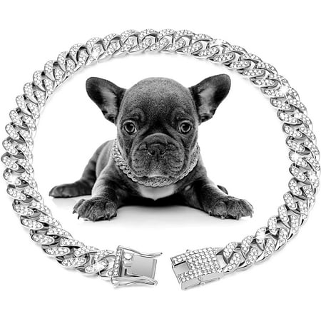 Shukong Dog Chain Diamond Collar Wal Metal Chain Collar with Design Secure Buckle  Pet Collar Jewelry Accessories for Small Medium Large Dogs s (Gold  14 Inch)