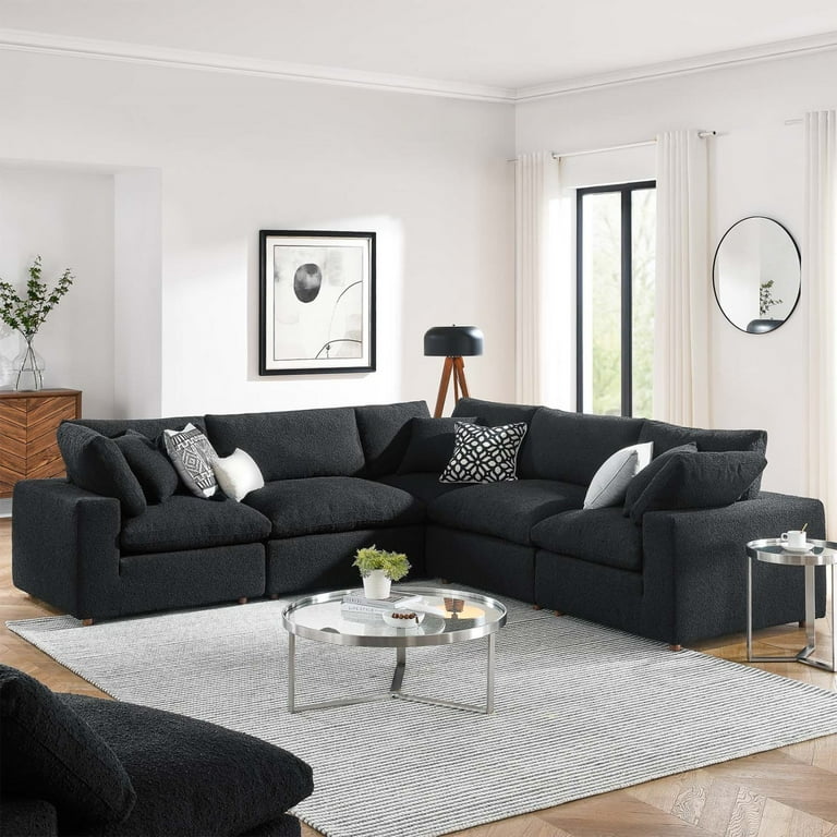 Modular Sectional Sofa Couch, Black, Fabric, Living Kitchen Cafe Modular Sectional Sofa Couch, Black, Fabric, Living Kitchen Cafe