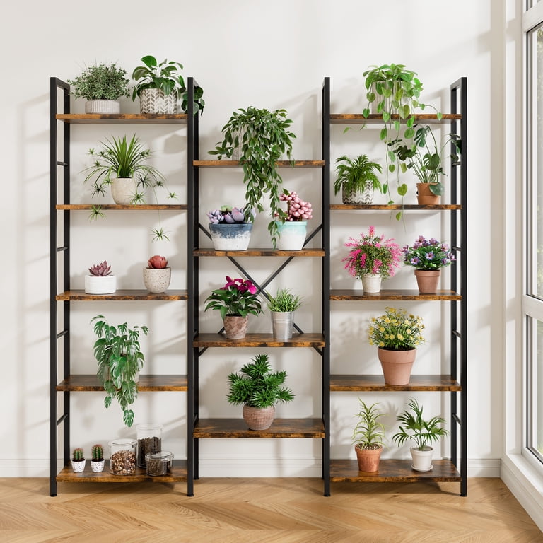 Walsunny, Bookshelf, 14 Open Display Shelves, Triple Wide 5 Tier