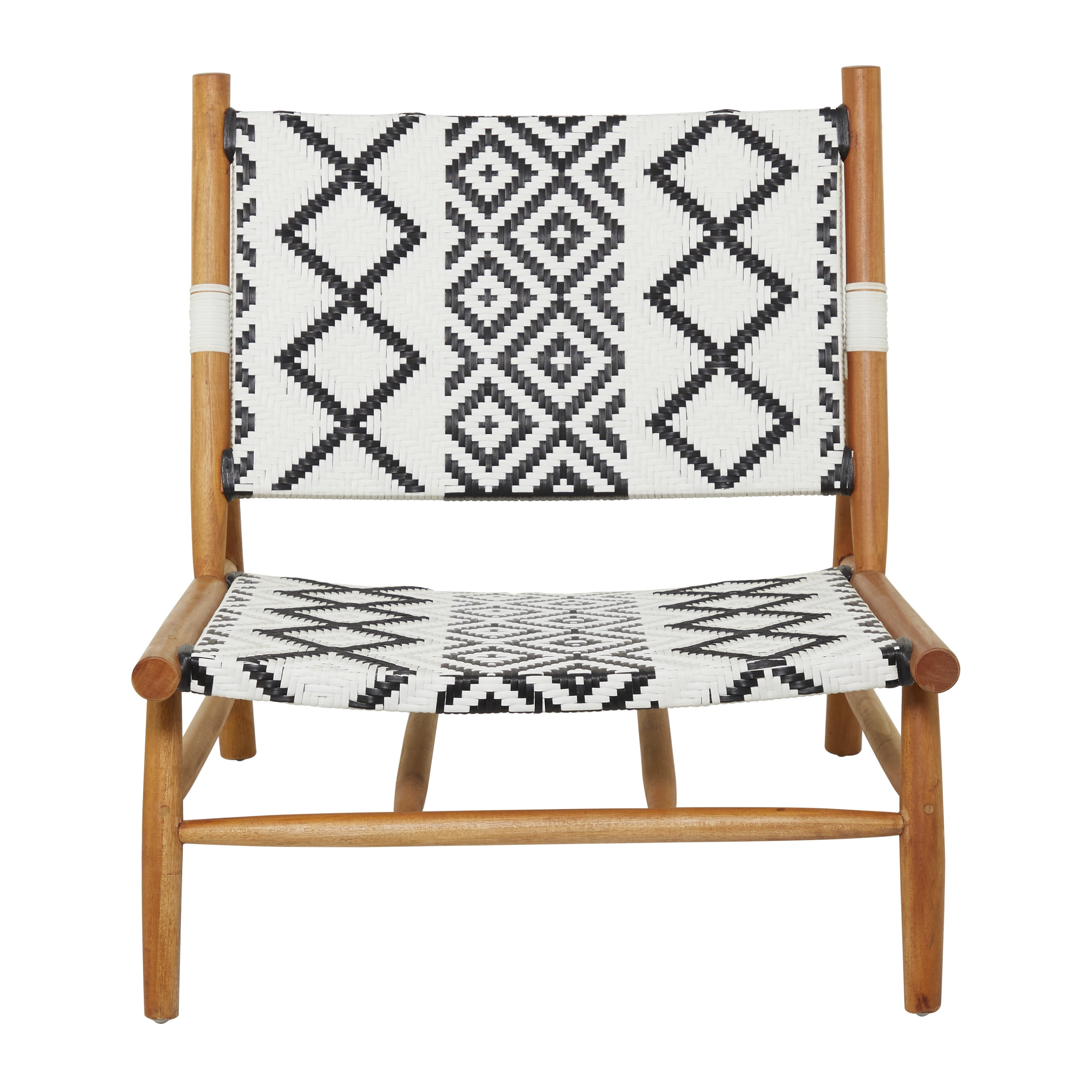 DecMode Wood Lounge Chair with Black Tribal Woven Seat, White, Set of 2