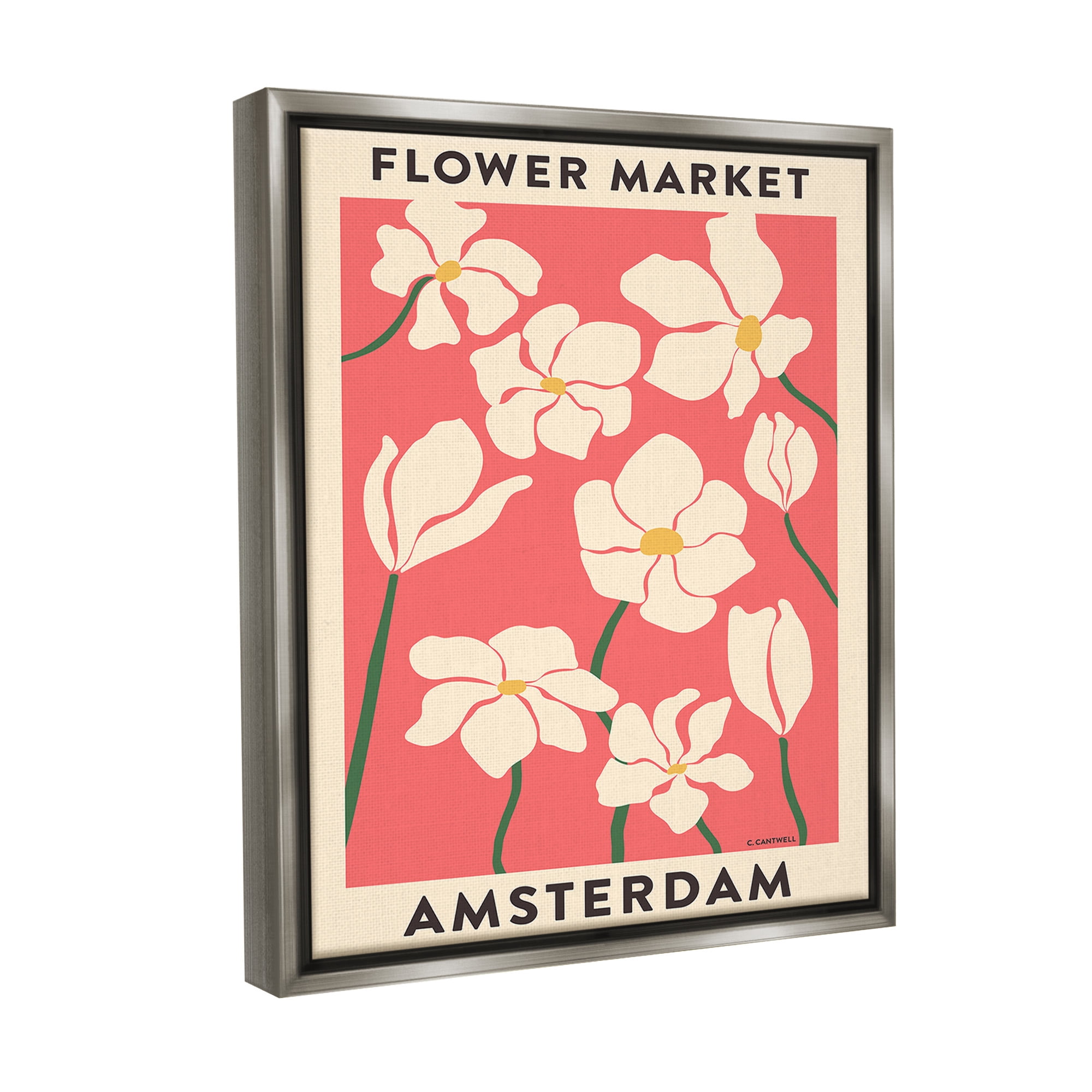 Stupell Industries Amsterdam Flower Market Botanical & Floral Painting Gray Floater Framed Canvas Art Print Wall Art, 17 x 21